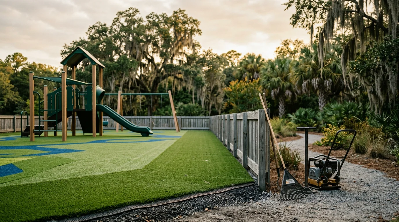 Synthetic turf playground surface installed at a residential property